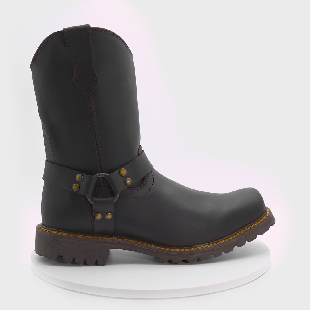 Steel Toe Square Toe Biker Boots - Black & Brown - Cebu boots