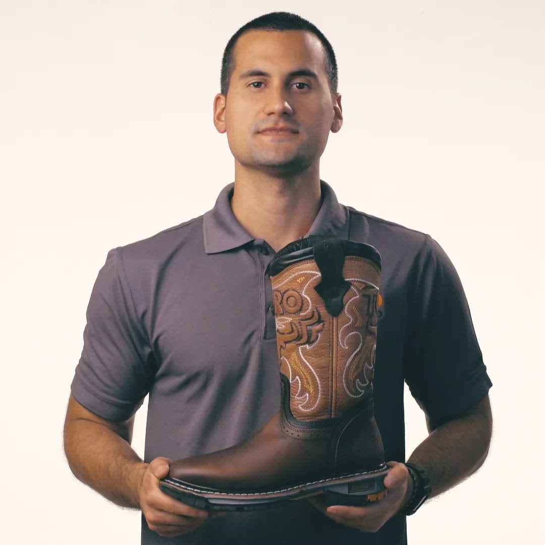 Men's Work Boots - 3-Layer Sole & Soft Toe - Brown Work Boots - Toro Bravo - Pull On Work Boots - Brown Wellington Work Boots