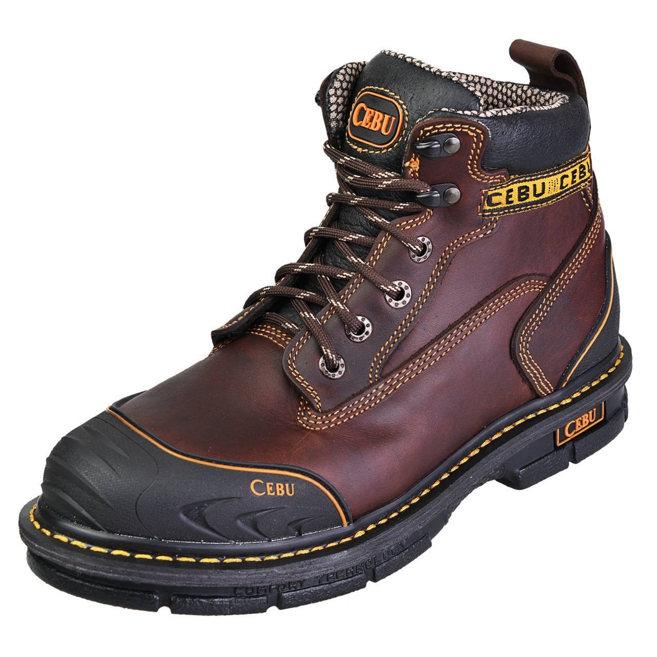 Men's Work Boots - Steel Toe & Rubber Shield - Brown Work Boots - Cebu - 6" Work Boots - Brown 6in Work Boots