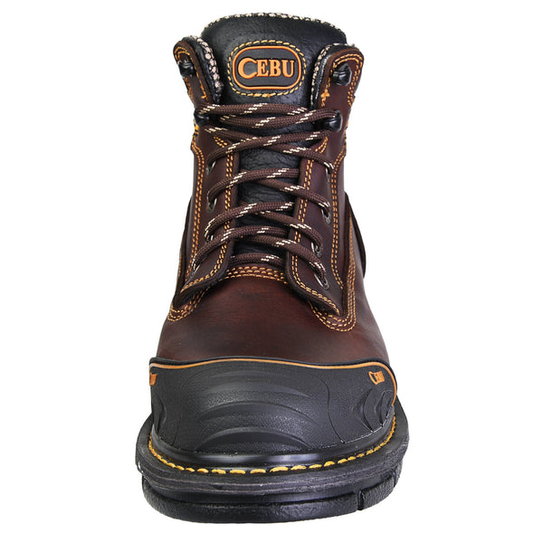 Men's Work Boots - Steel Toe & Rubber Shield - Brown Work Boots - Cebu - 6" Work Boots - Brown 6in Work Boots
