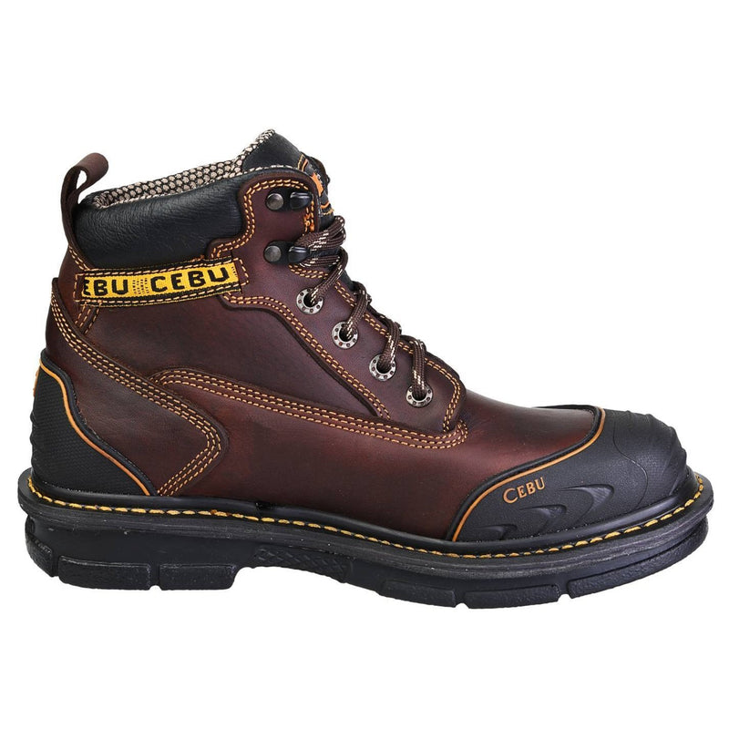 Men's Work Boots - Steel Toe & Rubber Shield - Brown Work Boots - Cebu - 6" Work Boots - Brown 6in Work Boots
