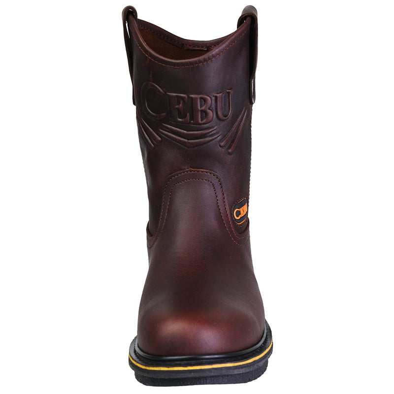 Men's Work Boots - Steel Toe & Wedge Sole - Brown Work Boots - Cebu - Pull On Work Boots - Brown Wellington Work Boots