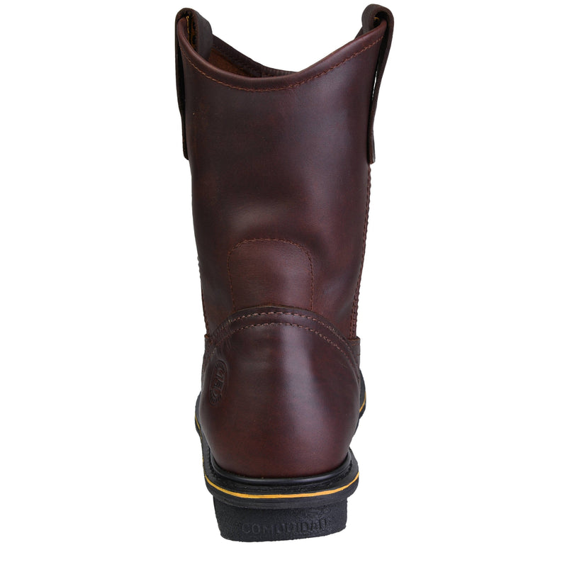Men's Work Boots - Steel Toe & Wedge Sole - Brown Work Boots - Cebu - Pull On Work Boots - Brown Wellington Work Boots