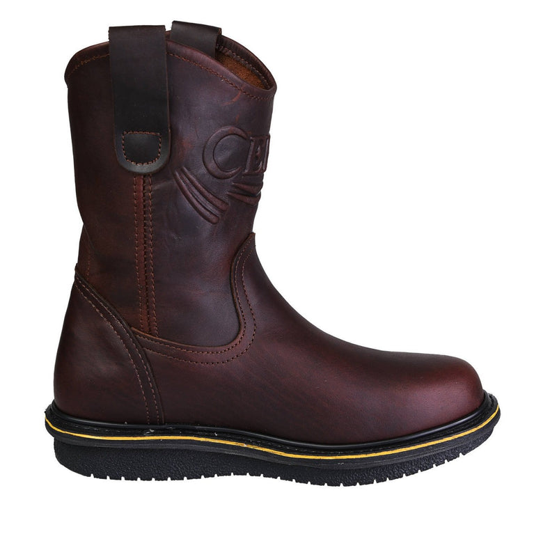 Men's Work Boots - Steel Toe & Wedge Sole - Brown Work Boots - Cebu - Pull On Work Boots - Brown Wellington Work Boots