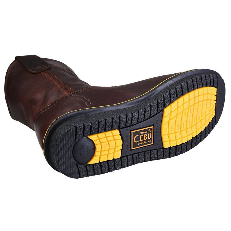 Men's Work Boots - Steel Toe & Wedge Sole - Brown Work Boots - Cebu - Pull On Work Boots - Brown Wellington Work Boots