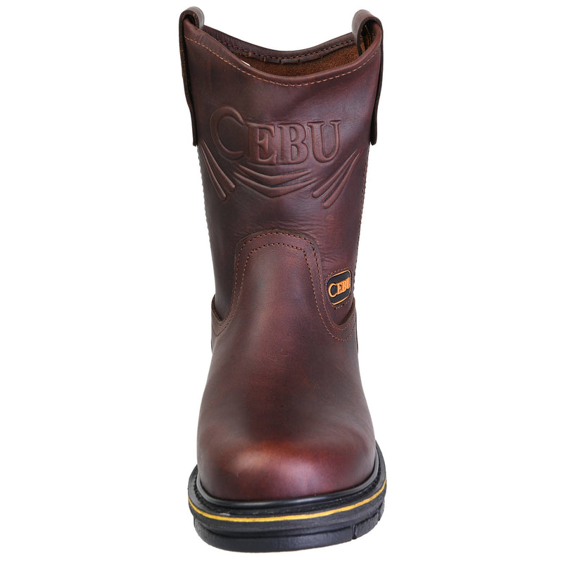 Men's Work Boots - Steel Toe & Versatile - Brown Work Boots - Cebu - Pull On Work Boots - Brown Wellington Work Boots