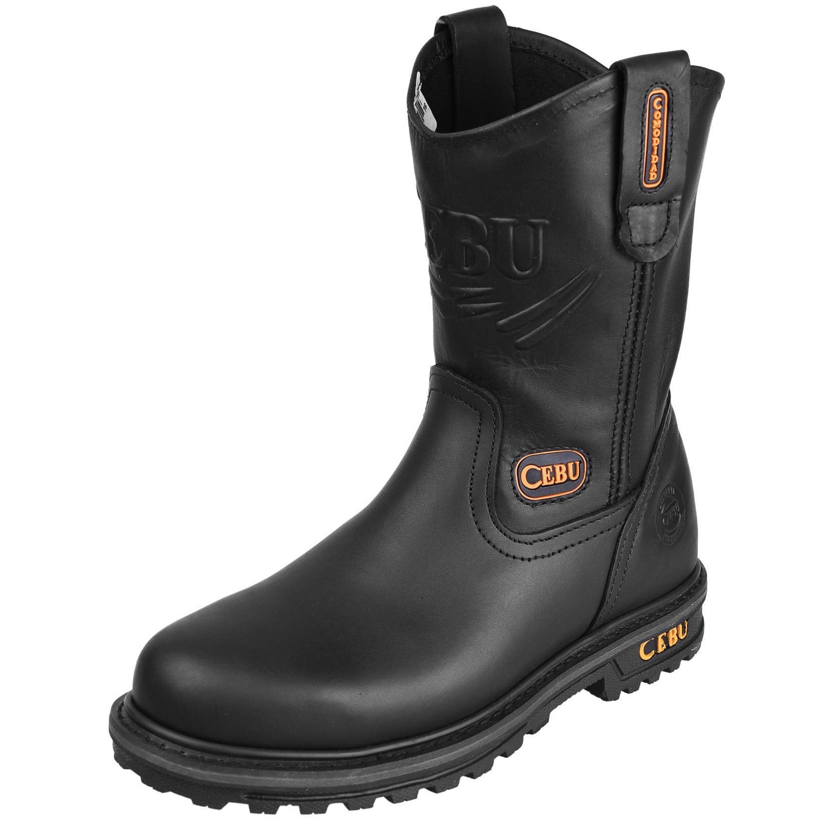 Men's Work Boots - Steel Toe & Heavy Duty - Black Work Boots - Cebu - Pull On Work Boots - Black Wellington Work Boots