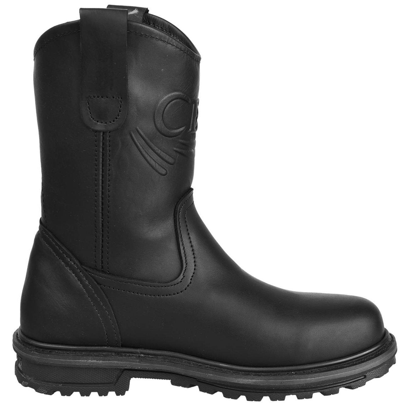 Men's Work Boots - Steel Toe & Heavy Duty - Black Work Boots - Cebu - Pull On Work Boots - Black Wellington Work Boots