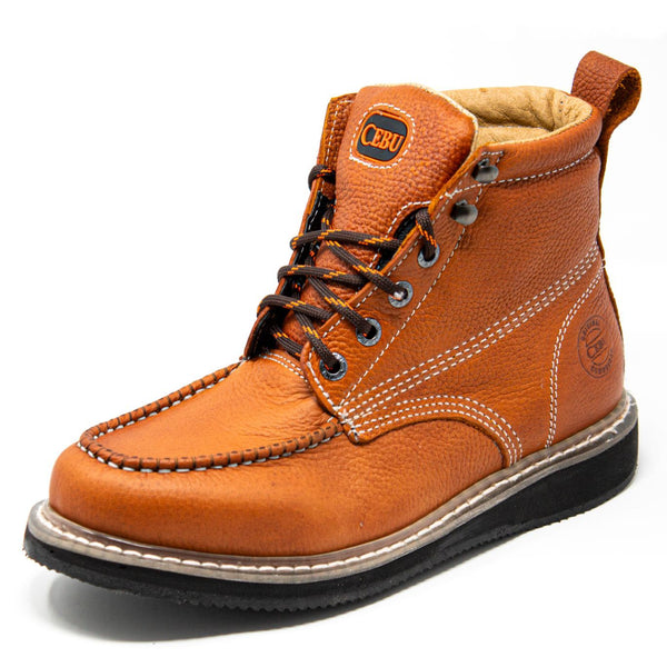 Men's Work Boots - Wedge Sole - Tan Work Boots - Cebu - 6" Work Boots - Tan 6in Work Boots