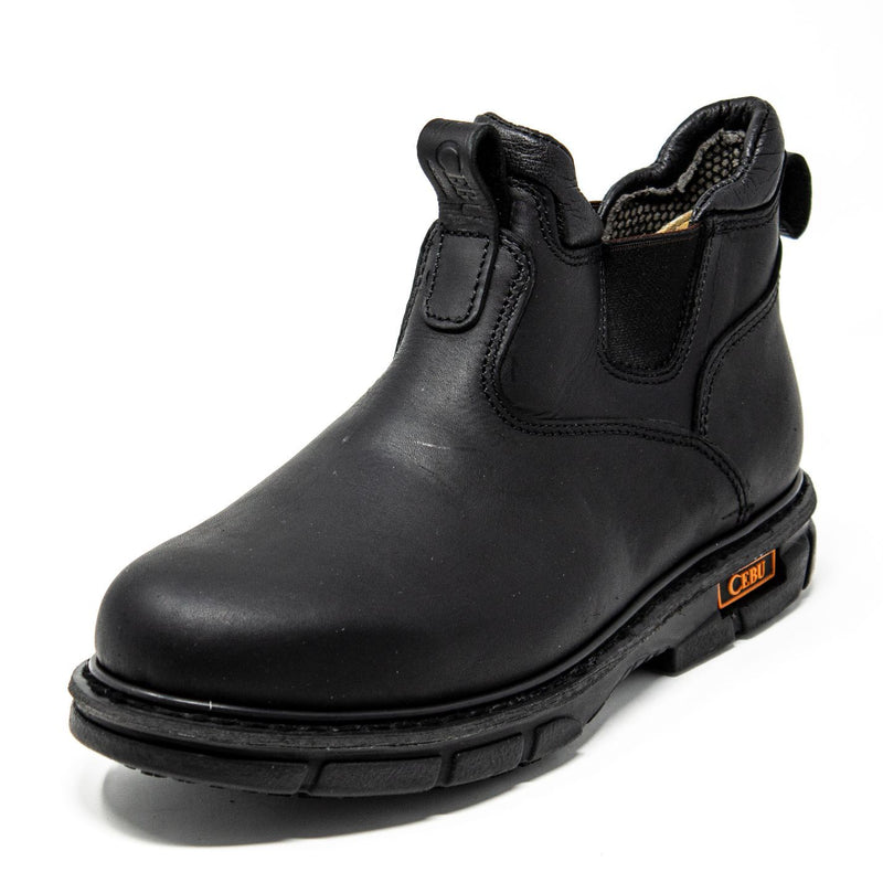 Men's Work Boots - Non Slip - Black Work Boots - Cebu - Slip On Work Boots - Black Ankle Work Boots