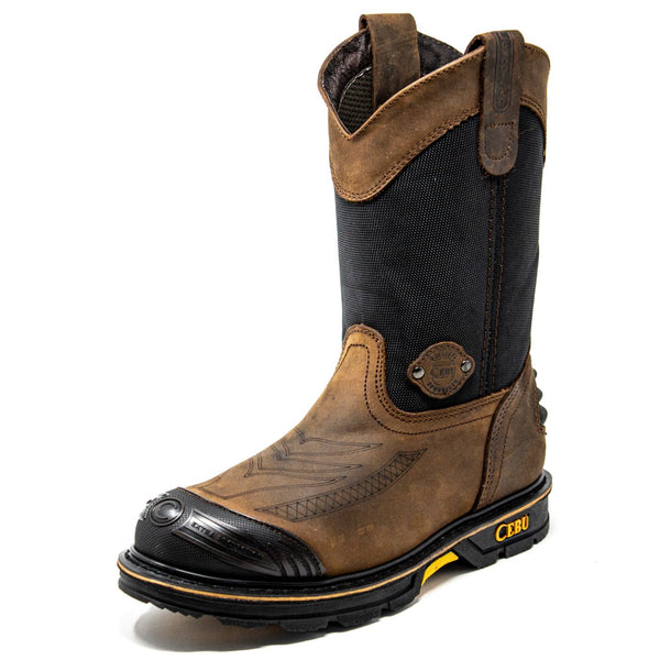 Men's Work Boots - Steel Toe & Breathable - Brown Work Boots - Cebu - Pull On Work Boots - Cafe Wellington Work Boots