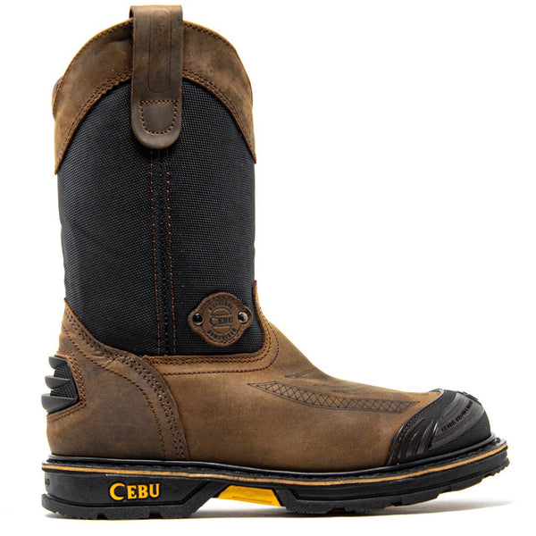 Men's Work Boots - Steel Toe & Breathable - Brown Work Boots - Cebu - Pull On Work Boots - Cafe Wellington Work Boots
