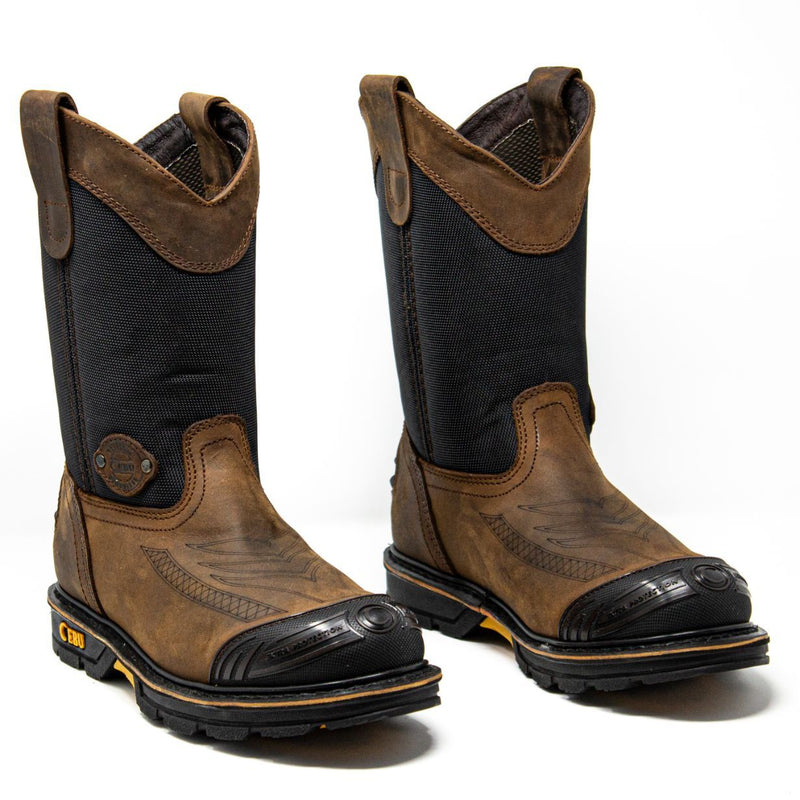 Men's Work Boots - Steel Toe & Breathable - Brown Work Boots - Cebu - Pull On Work Boots - Cafe Wellington Work Boots