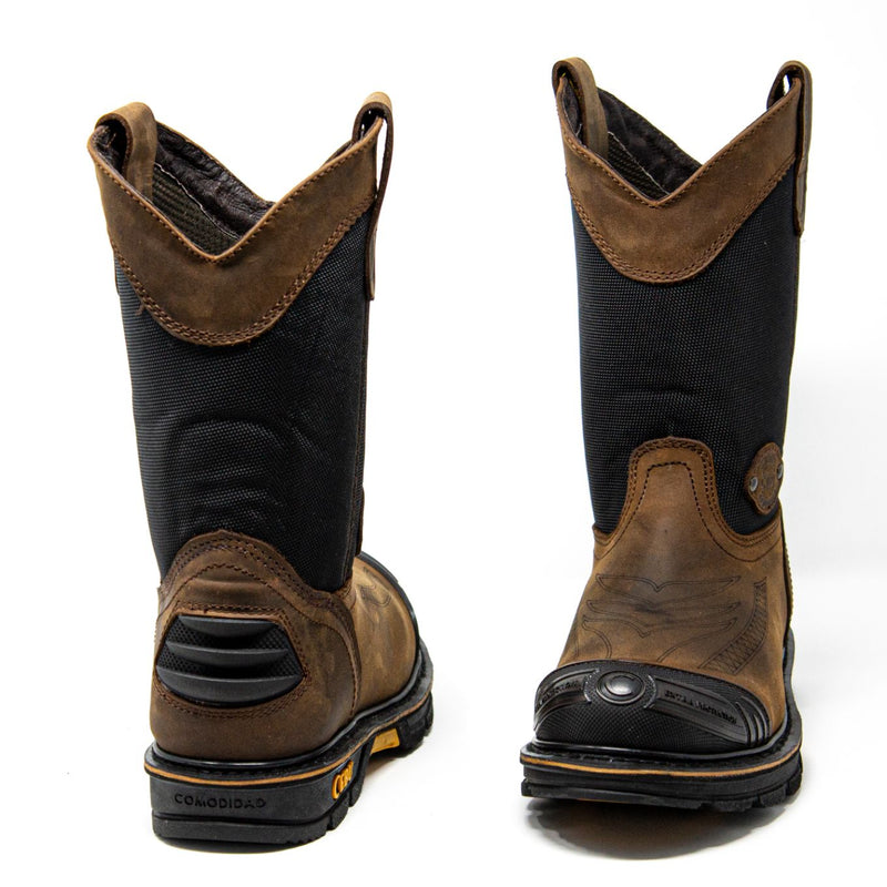 Men's Work Boots - Steel Toe & Breathable - Brown Work Boots - Cebu - Pull On Work Boots - Cafe Wellington Work Boots