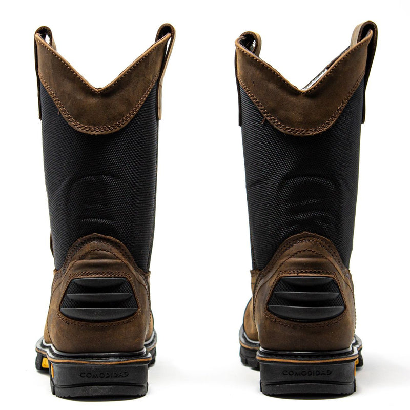 Men's Work Boots - Steel Toe & Breathable - Brown Work Boots - Cebu - Pull On Work Boots - Cafe Wellington Work Boots
