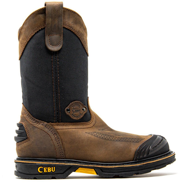 Men's Work Boots - Rubber Shield & Soft Toe - Brown Work Boots - Cebu - Pull On Work Boots - Cafe Wellington Work Boots