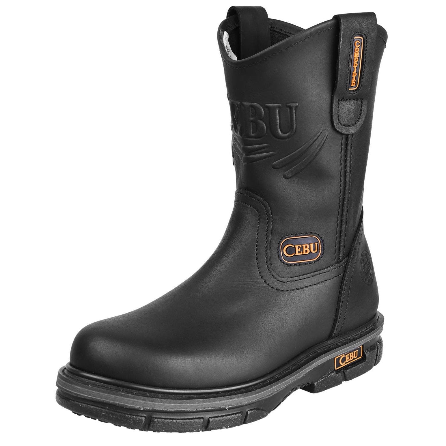 Men's Work Boots - Non Slip - Black Work Boots - Cebu - Pull On Work Boots - Black Wellington Work Boots