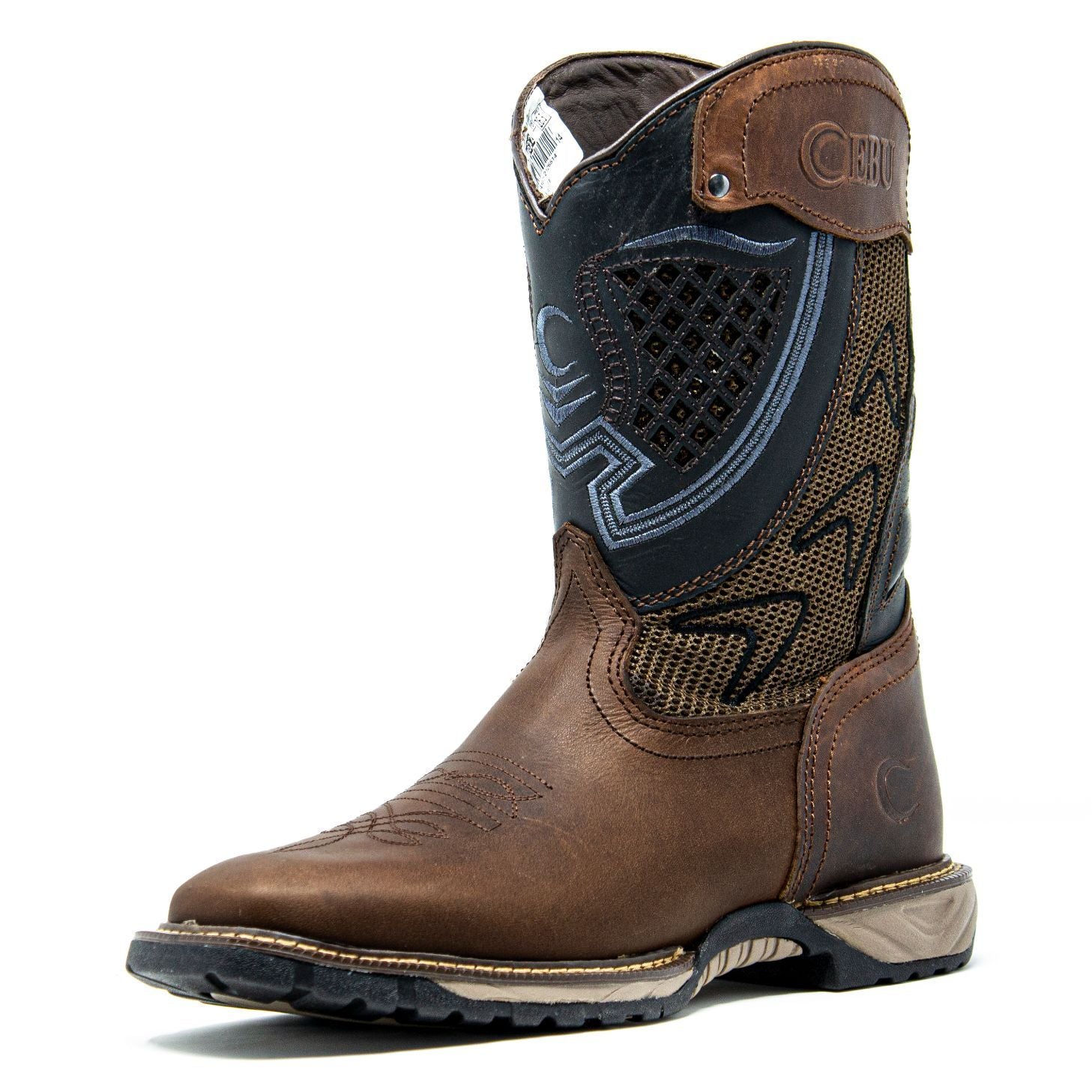 Men's Work Boots - Square Toe & Lightweight - Brown Work Boots - Cebu - Pull On Work Boots - Brown Wellington Work Boots