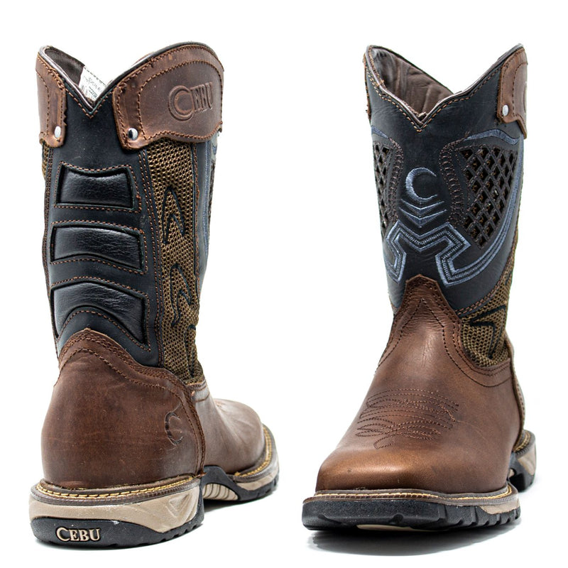 Men's Work Boots - Square Toe & Lightweight - Brown Work Boots - Cebu - Pull On Work Boots - Brown Wellington Work Boots