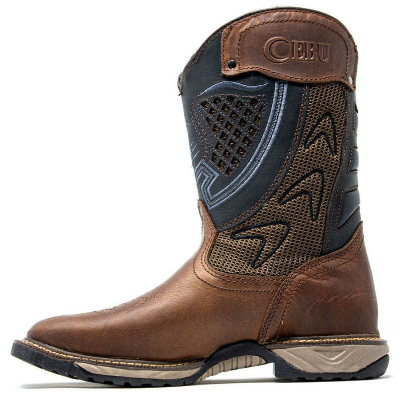 Men's Work Boots - Square Toe & Lightweight - Brown Work Boots - Cebu - Pull On Work Boots - Brown Wellington Work Boots