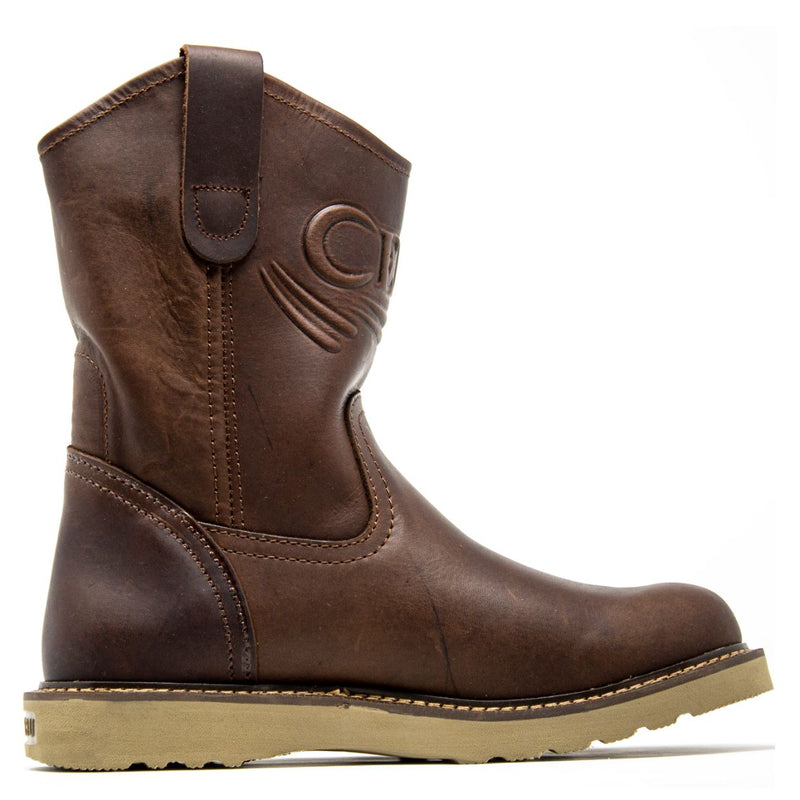Men's Work Boots - Lightweight & Wedge Sole - Brown Work Boots - Cebu - Pull On Work Boots - Cafe Wellington Work Boots