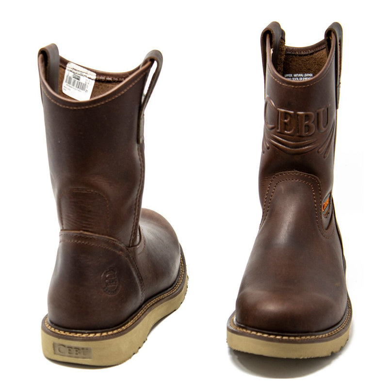 Men's Work Boots - Lightweight & Wedge Sole - Brown Work Boots - Cebu - Pull On Work Boots - Cafe Wellington Work Boots