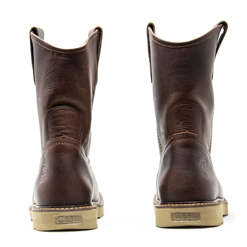 Men's Work Boots - Lightweight & Wedge Sole - Brown Work Boots - Cebu - Pull On Work Boots - Cafe Wellington Work Boots