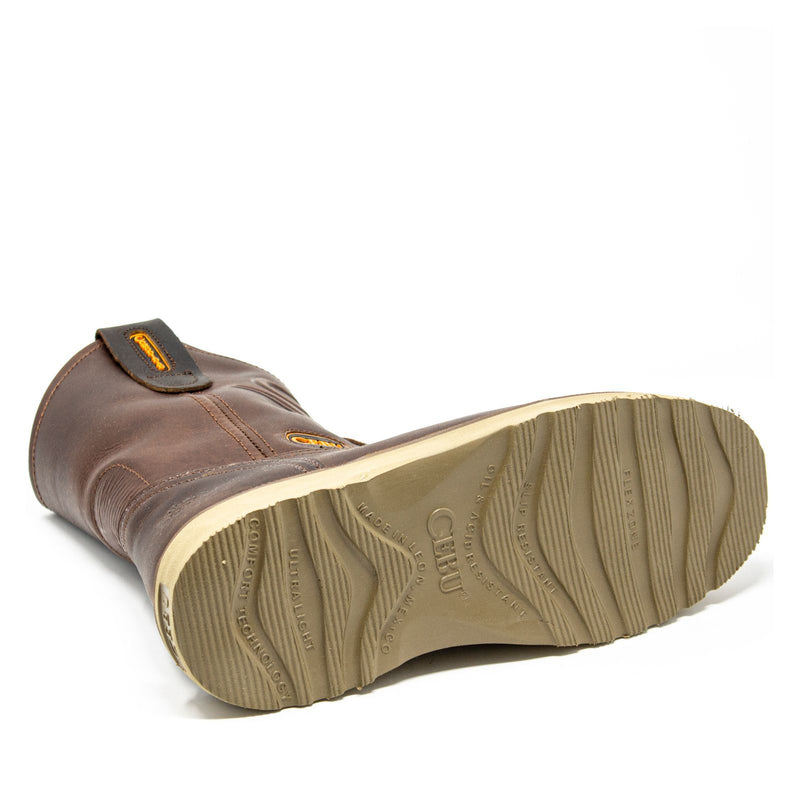 Men's Work Boots - Lightweight & Wedge Sole - Brown Work Boots - Cebu - Pull On Work Boots - Cafe Wellington Work Boots