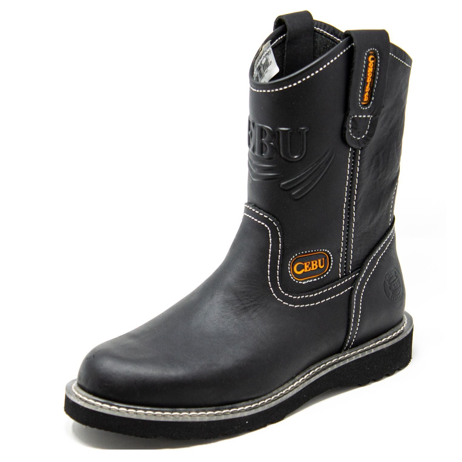 mens black leather pull on boots