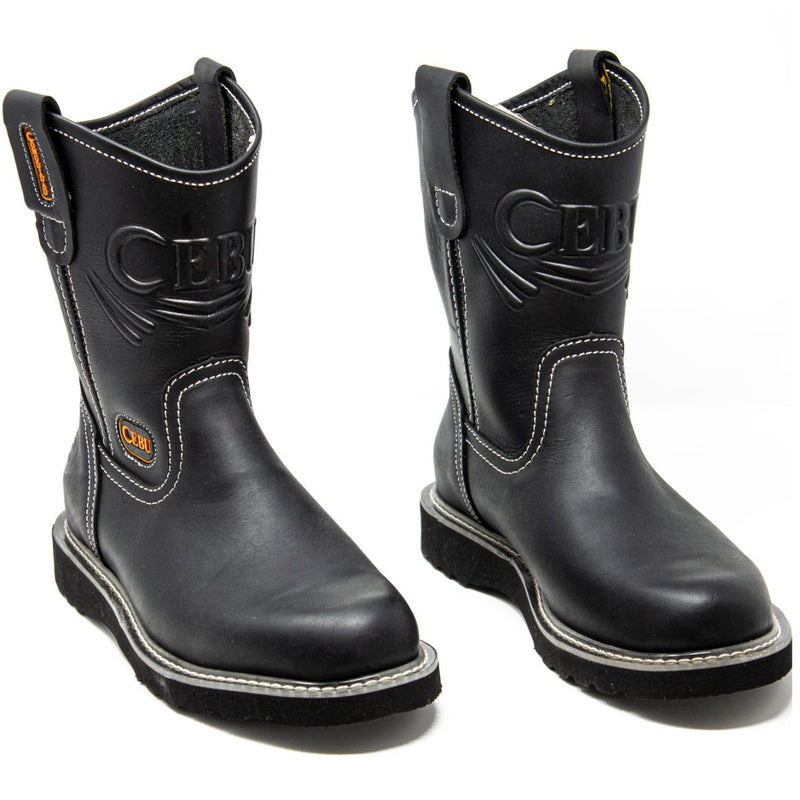 Men's Work Boots - Lightweight & Wedge Sole - Black Work Boots - Cebu - Pull On Work Boots - Negro Wellington Work Boots
