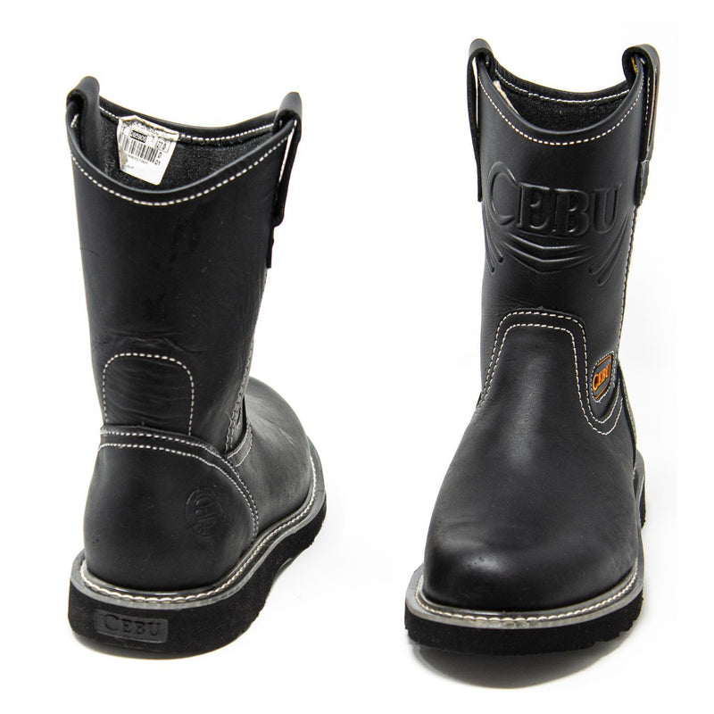 Men's Work Boots - Lightweight & Wedge Sole - Black Work Boots - Cebu - Pull On Work Boots - Negro Wellington Work Boots