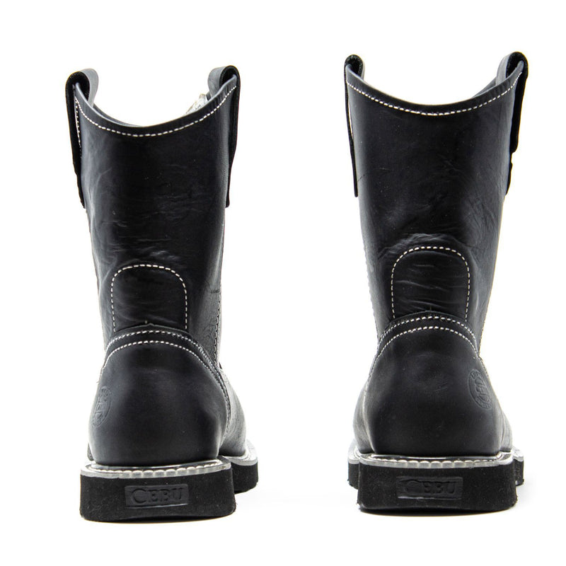 Men's Work Boots - Lightweight & Wedge Sole - Black Work Boots - Cebu - Pull On Work Boots - Negro Wellington Work Boots