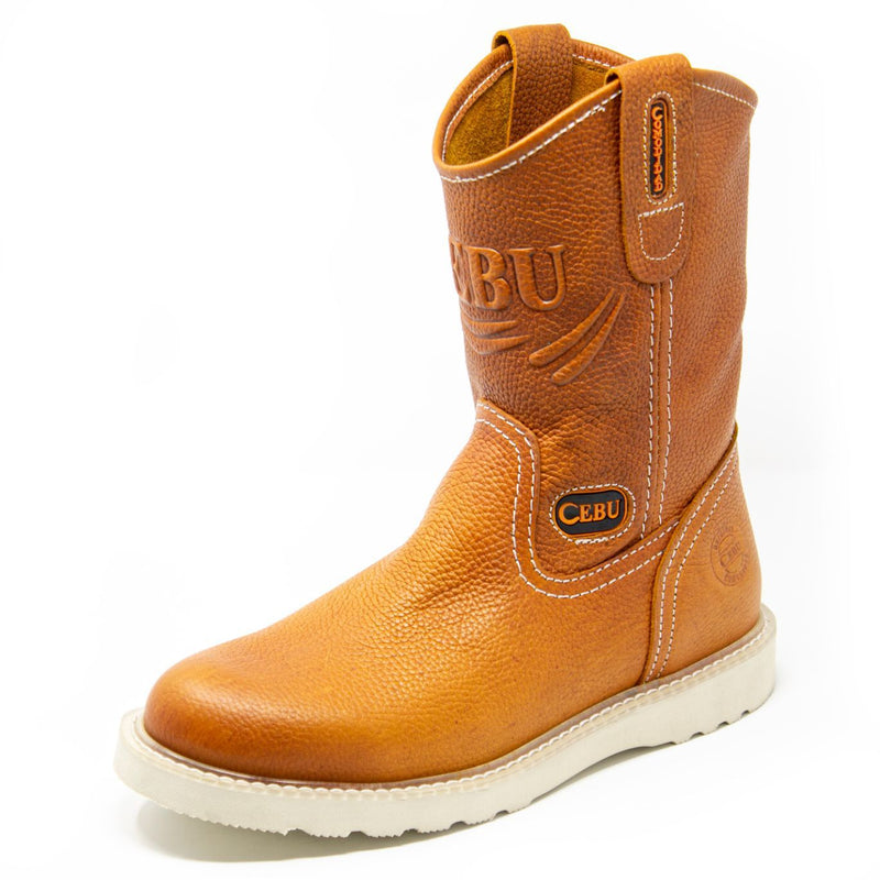 Men's Work Boots - Lightweight & Wedge Sole - Tan Work Boots - Cebu - Pull On Work Boots - Tan Wellington Work Boots