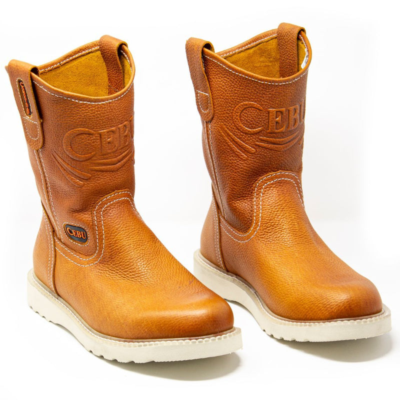 Men's Work Boots - Lightweight & Wedge Sole - Tan Work Boots - Cebu - Pull On Work Boots - Tan Wellington Work Boots
