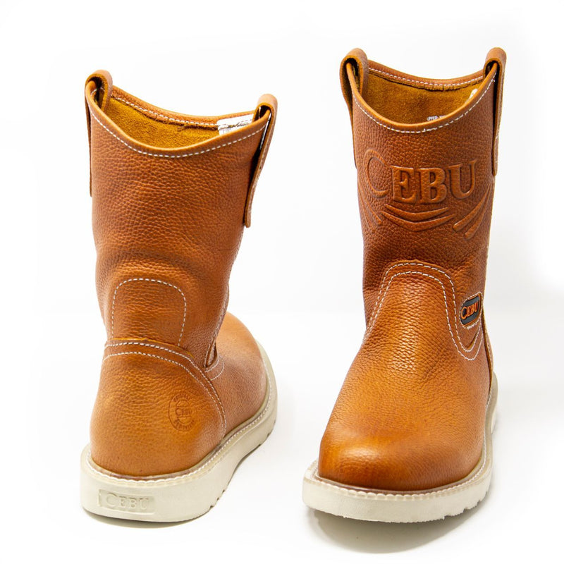 Men's Work Boots - Lightweight & Wedge Sole - Tan Work Boots - Cebu - Pull On Work Boots - Tan Wellington Work Boots