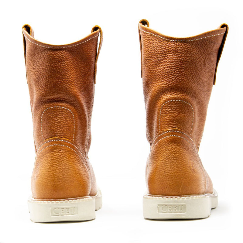 Men's Work Boots - Lightweight & Wedge Sole - Tan Work Boots - Cebu - Pull On Work Boots - Tan Wellington Work Boots
