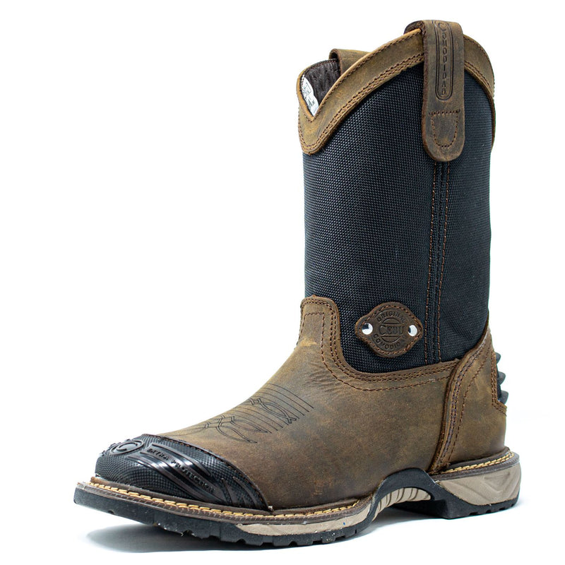 Men's Work Boots - Square Toe & Rubber Shield - Brown Work Boots - Cebu - Pull On Work Boots - Brown Wellington Work Boots