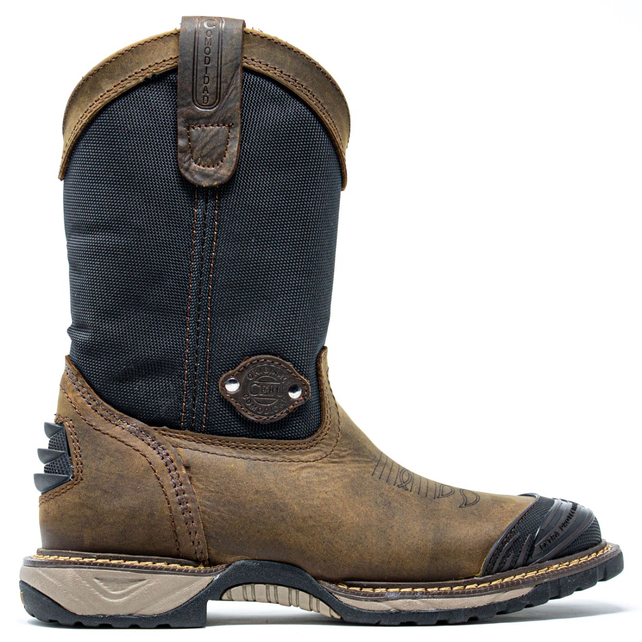 Men's Work Boots - Square Toe & Rubber Shield - Brown Work Boots - Cebu - Pull On Work Boots - Brown Wellington Work Boots