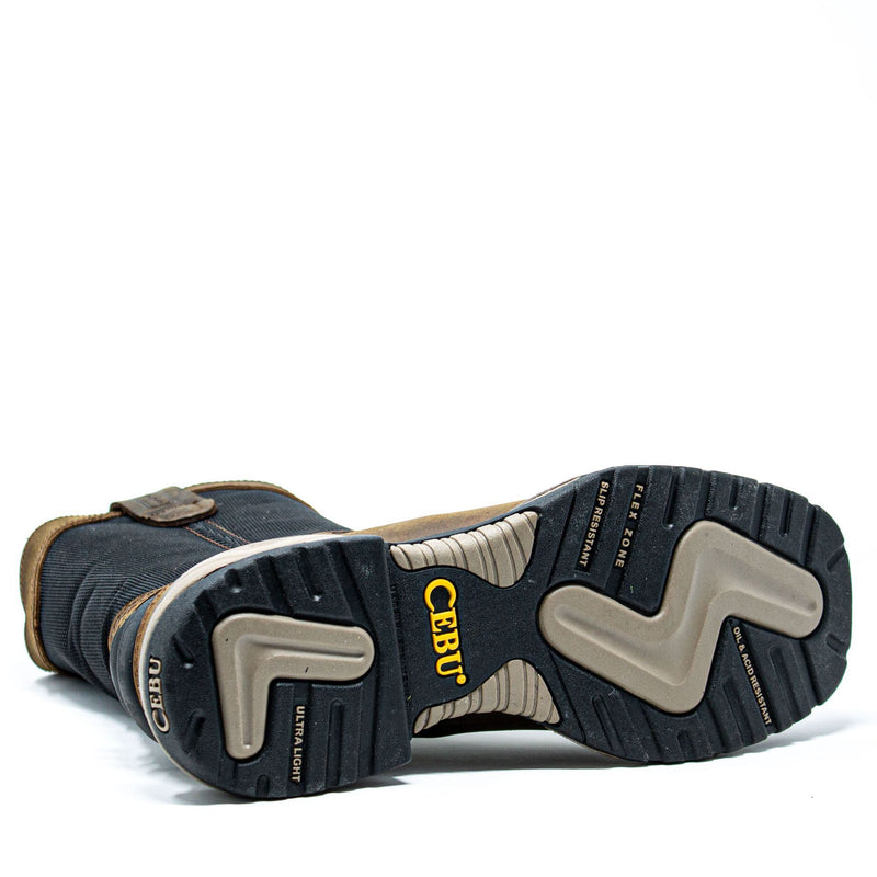 Men's Work Boots - Square Toe & Rubber Shield - Brown Work Boots - Cebu - Pull On Work Boots - Brown Wellington Work Boots
