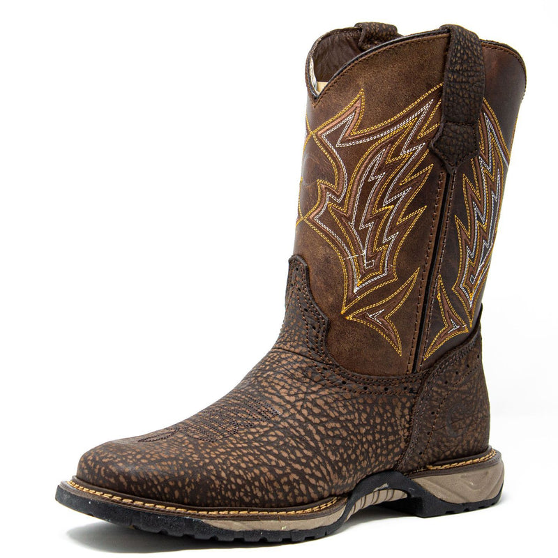 Men's Work Boots - Square Toe & Lightweight - Brown Work Boots - Cebu - Pull On Work Boots - Chocolate Wellington Work Boots