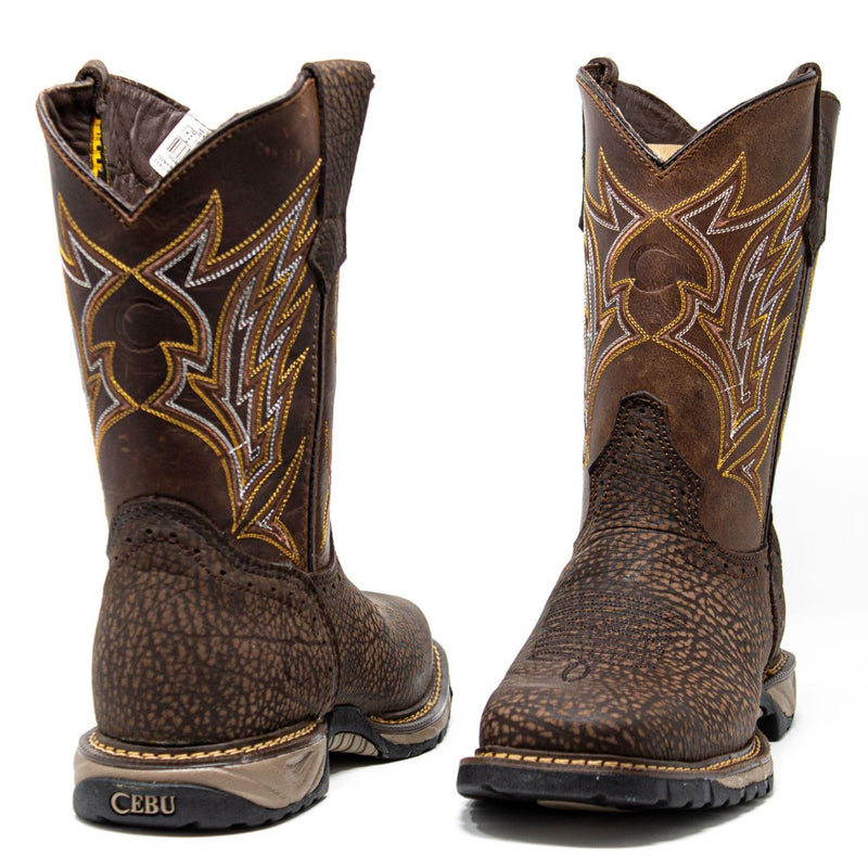 Men's Work Boots - Square Toe & Lightweight - Brown Work Boots - Cebu - Pull On Work Boots - Chocolate Wellington Work Boots