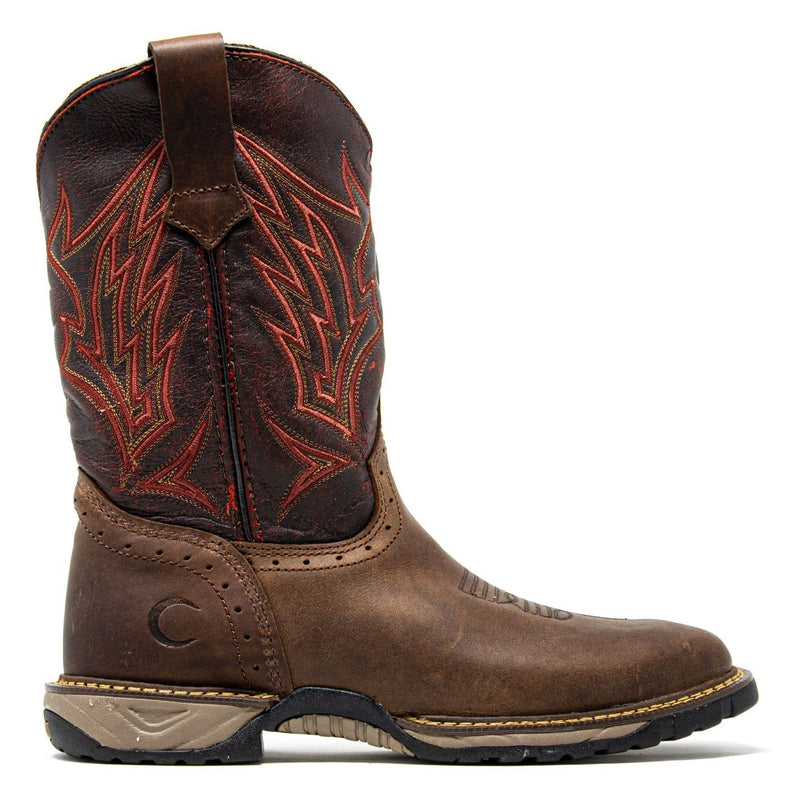 Men's Work Boots - Square Toe & Lightweight - Brown Work Boots - Cebu - Pull On Work Boots - Brown Wellington Work Boots