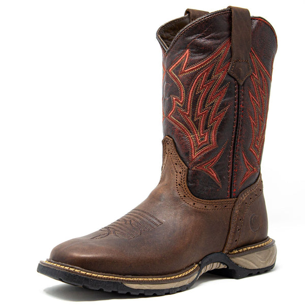 Men's Work Boots - Square Toe & Lightweight - Brown Work Boots - Cebu - Pull On Work Boots - Brown Wellington Work Boots
