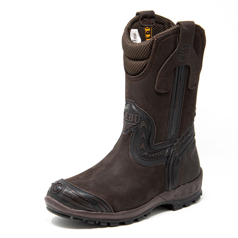 Men's Work Boots - Waterproof - Brown Work Boots - Cebu - Pull On Work Boots - Brown Wellington Work Boots