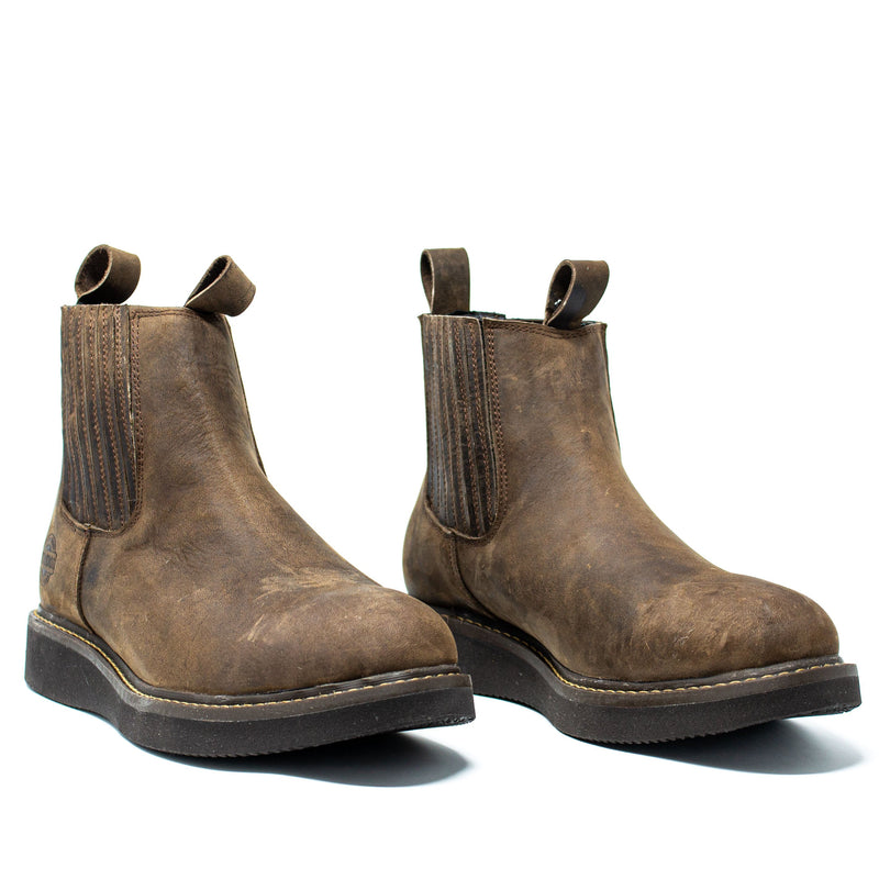 Men's Work Boots - Lightweight & Wedge Sole - Brown Work Boots - Labrador - Slip On Work Boots - Brown Ankle Work Boots