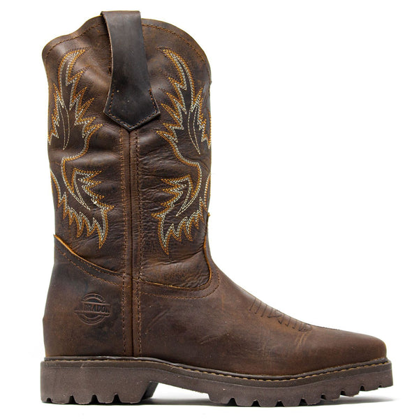 Men's Work Boots - Square Toe & Lightweight - Brown Work Boots - Labrador - Pull On Work Boots - Brown Wellington Work Boots