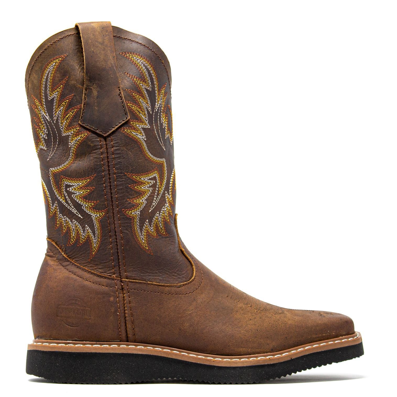 Flat sole pull on work clearance boots