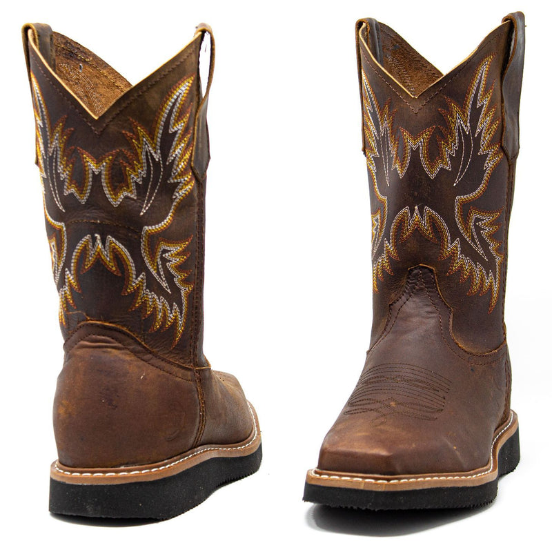 Men's Work Boots - Lightweight & Wedge Sole - Brown Work Boots - Labrador - Pull On Work Boots - Brown Wellington Work Boots