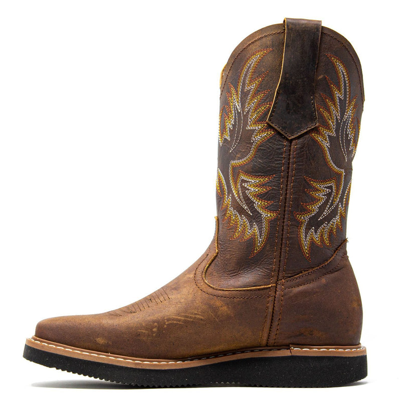 Men's Work Boots - Lightweight & Wedge Sole - Brown Work Boots - Labrador - Pull On Work Boots - Brown Wellington Work Boots