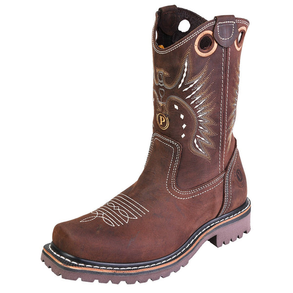 Men's Work Boots - Square Toe - Brown Work Boots - Pradera - Pull On Work Boots - Chocolate Wellington Work Boots